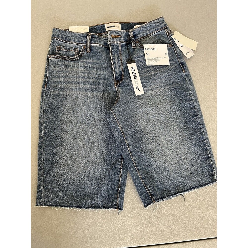 William Rast Women’s Denim Biker Shorts Raw Hem Size 28 NWT Blue Jean